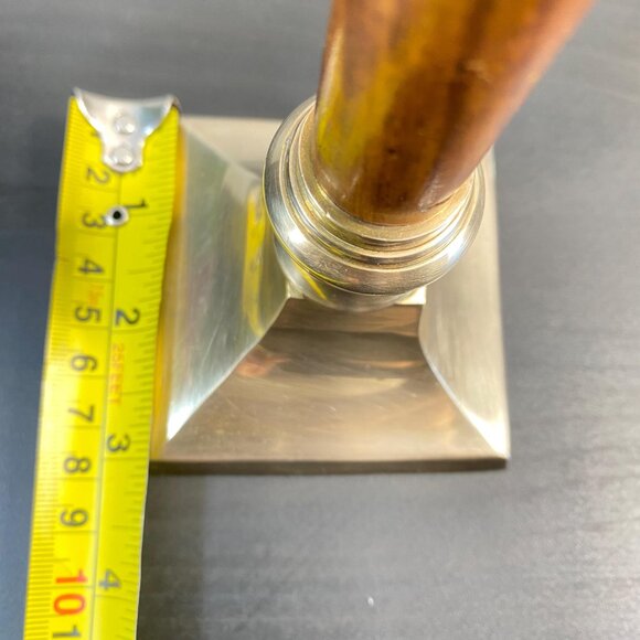 Set of 2 Candlestick Holders, Brass and Wood, Taper Candle Holder with Candles, - Picture 8 of 10